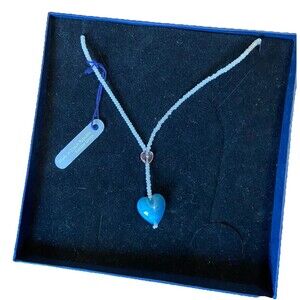 Czech Beaded Necklace w/ Glass Heart Pendant Light Blue Boho Bohemian Czech Rep